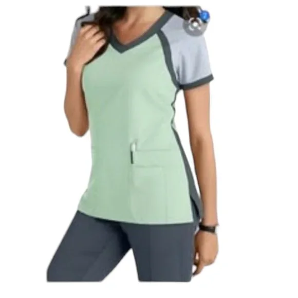 Grey's Anatomy Scrub Top Womens XXS Green V-Neck Short Sleeve Active Uniform - Picture 1 of 9